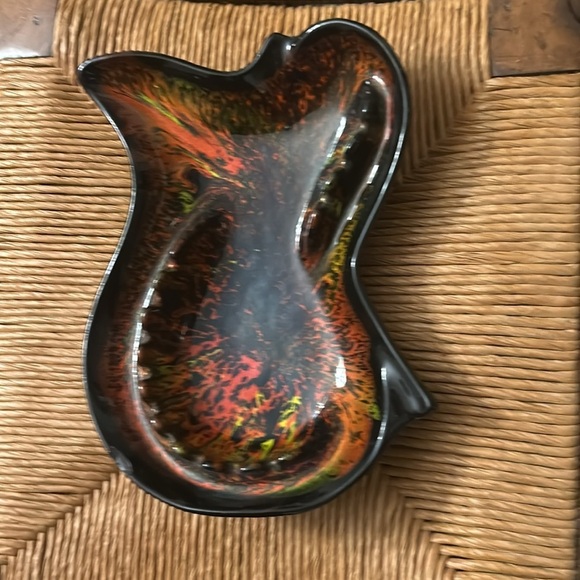 1960’s California Pottery Swirl Design  Table Ashtray Black Yellow Orange Hippie - Picture 1 of 14